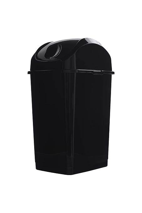 Superio Mini Desktop Trash Can with Swing Top Lid Portable Plastic Garbage Can for Countertop, Desktop, Make up Vanity, Bathroom, Car, Under Sink, Dorm Compact Waste Bin 5 L 1.25 Gal (Black)