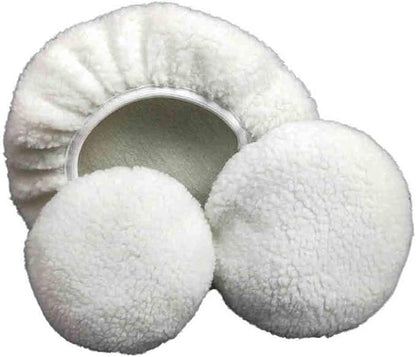 ZYTC Car Polishing Waxing Sleeve Woolen Polisher Pad Bonnet Microfiber Waxer Pad Soft Pack of 5 (Wool White, 9"-10")