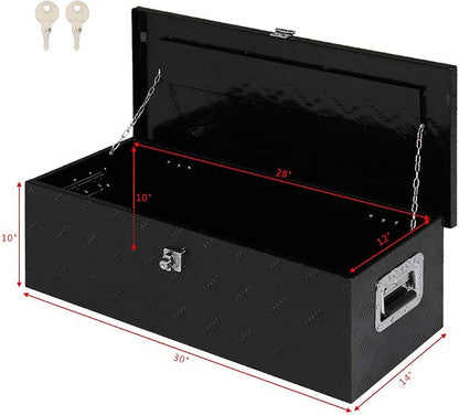 Aluminum Truck Bed Tool Box, Pick Up RV Trailer Toolbox Storage Lockable Organizer with Lock and Keys, 30", Black