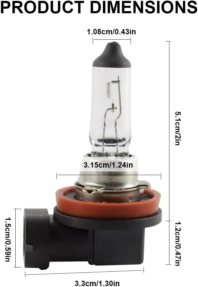 H11 Halogen Headlight Bulb - 12V 55W, High/Low Beam Fog Light Replacement,Halogen Light Bulbs,DOT Compliant,Universal Lighting Accessories for Cars,Not fit 24V Vehicles,Pack of 2