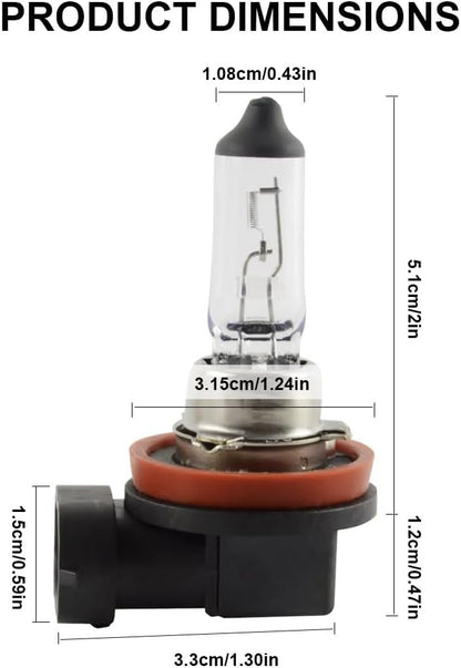 H11 Halogen Headlight Bulb - 12V 55W, High/Low Beam Fog Light Replacement,Halogen Light Bulbs,DOT Compliant,Universal Lighting Accessories for Cars,Not fit 24V Vehicles,Pack of 2