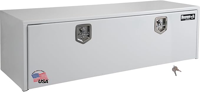 Buyers Products 1702417 Steel Underbody Truck Box, 18x 18x 66 Inch, Job Site Box, Utility Tool Box, Heavy Duty Storage and Organizer, Lockable T-Handle Latch, White