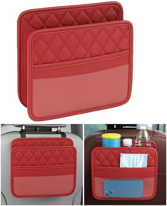 Mandark Car Seat Back Organizer, PU Leather Automotive Backseat Hanging Storage Pocket, Multipurpose Vehicle Travel Essentials Accessories for Kids & Adults, Universal for Most Cars (Red)