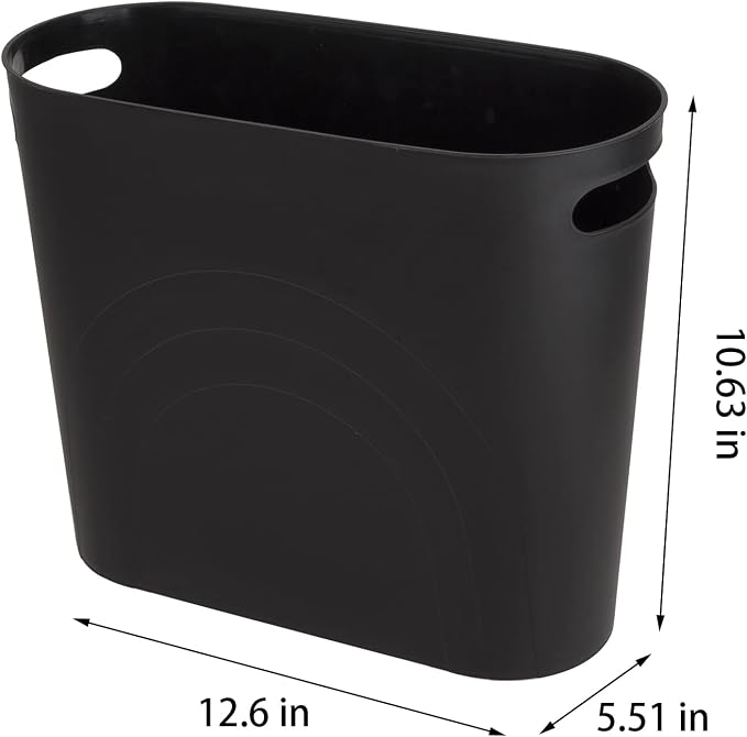 zoocatia Small Trash Can Garbage Can Container Bin with Handles 3 Gallons Plastic Wastebasket for Bathrooom, Bedroom, Office, Kitchen, Laundry Room, Dorm Room - Black