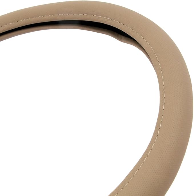 BDK Ergonomic Soft Grip Steering Wheel Cover - Sporty Leather Grip for Standard Size Wheels 14.5-15 inch Beige