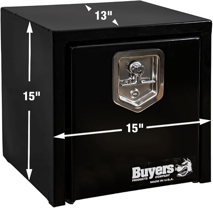 Buyers Products 1703320 Black Steel Underbody Truck Tool Box – 15 x 13 x 15 Inch - Truck Bed & Underbelly RV Storage Box, Locking T-Latch, Weather-Resistant, Heavy-Duty Flatbed Job Box, Made in USA
