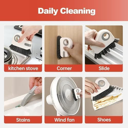 2 in 1 Groove Cleaning Brush Window Track Cleaning Tools, 2025 New Hard Bristle Crevice Cleaning Brush with Hidden Scraperfor Sliding Door Track, Window Sill, Shutter Door(Orange,3pcs)