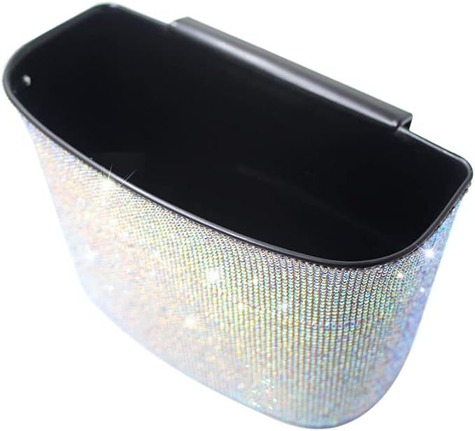 Bling Crystal Car Trash Can Auto Hanging Car Trash Can Sparkling Storage Holder Litter Container for Vehicle Office Home (AB Rhinestone)