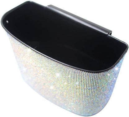 Bling Crystal Car Trash Can Auto Hanging Car Trash Can Sparkling Storage Holder Litter Container for Vehicle Office Home (AB Rhinestone)