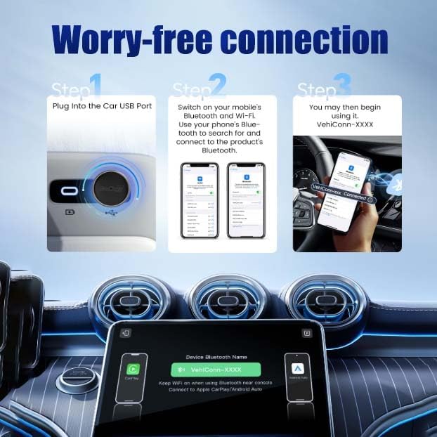 Carplay Wireless Adapter for Honda Civic 2016-2024, Fast Auto-Connect, Stable Connection, Wired to Wireless Adapter, No Latency,Silver