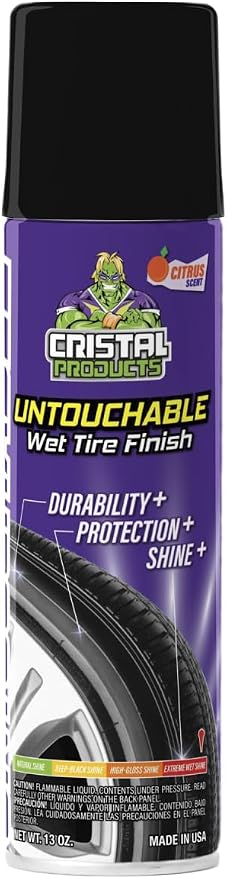 Cristal Products Untouchable Tire Shine Spray (1 Pack) – Citrus Scent, Wet Look Tire Shine, No Sling, Long Lasting Car Tire Shine, No Touch Application