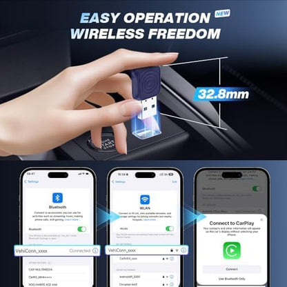 Carlinkit Wireless CarPlay Adapter 2026 MINI - for iPhone & Android Phone, Converts OEM Wired CarPlay to Wireless CarPlay, Converts OEM Wired Android Auto to Wireless Android Auto.