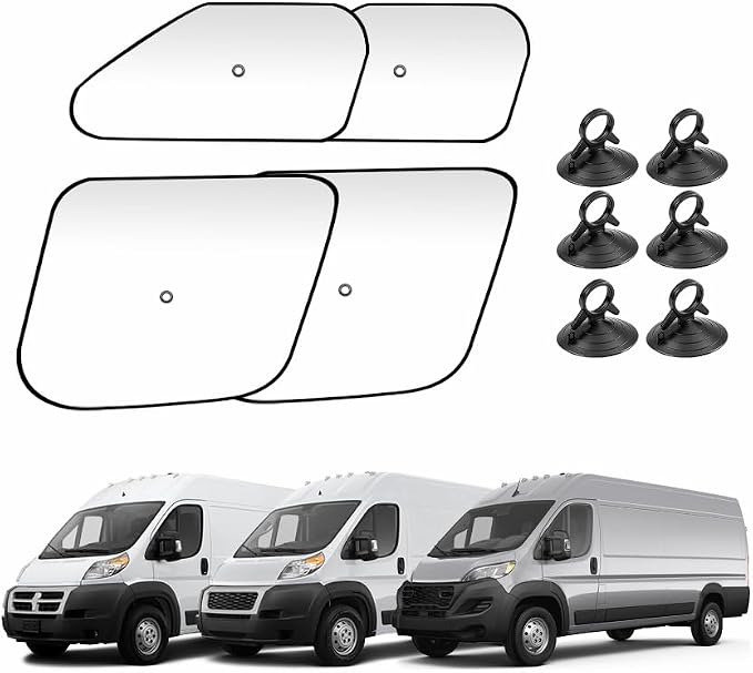 KUST 4-Pack Side Window Sun Shade for 2014-2025 Dodge RAM ProMaster 1500 2500 3500, Interior Accessories Cargo Van Sunshade Full Coverage Window Shades Silver & Black, Sun Shield Blocks UV Rays Heat