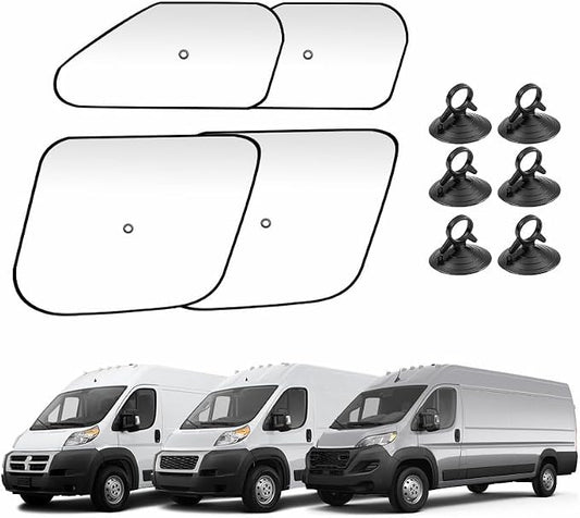 KUST 4-Pack Side Window Sun Shade for 2014-2025 Dodge RAM ProMaster 1500 2500 3500, Interior Accessories Cargo Van Sunshade Full Coverage Window Shades Silver & Black, Sun Shield Blocks UV Rays Heat