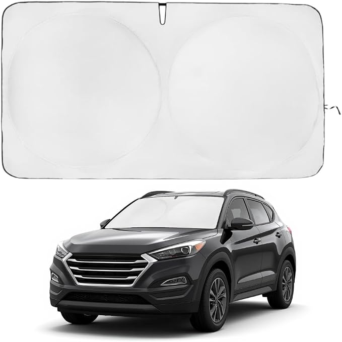 Windshield Sun Shade | Compatible for Hyundai Tucson 2016-2021 | Certified 99.87% UVB & 99.02% UVA Car Sun Shade. Award Winning Sunshade - Patented Technology | Car Shades by Kinder Fluff