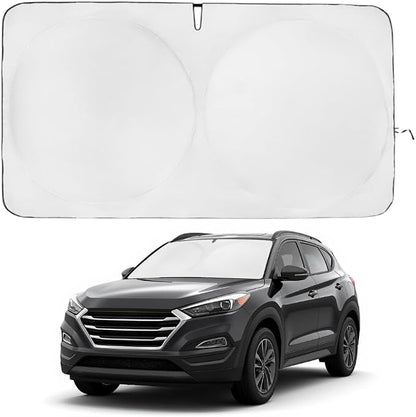 Windshield Sun Shade | Compatible for Hyundai Tucson 2016-2021 | Certified 99.87% UVB & 99.02% UVA Car Sun Shade. Award Winning Sunshade - Patented Technology | Car Shades by Kinder Fluff