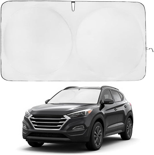 Windshield Sun Shade | Compatible for Hyundai Tucson 2016-2021 | Certified 99.87% UVB & 99.02% UVA Car Sun Shade. Award Winning Sunshade - Patented Technology | Car Shades by Kinder Fluff