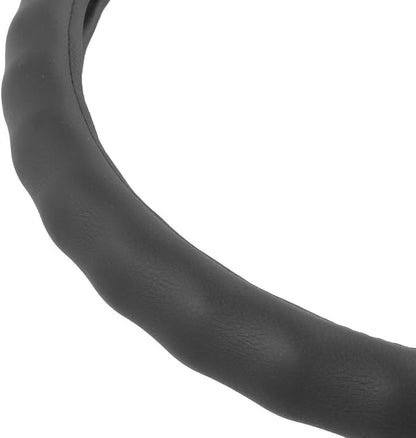 BDK SW-899-LK Black Leather Car Steering Wheel Cover Large Size 15.5 to 16 inch, Easy Installation