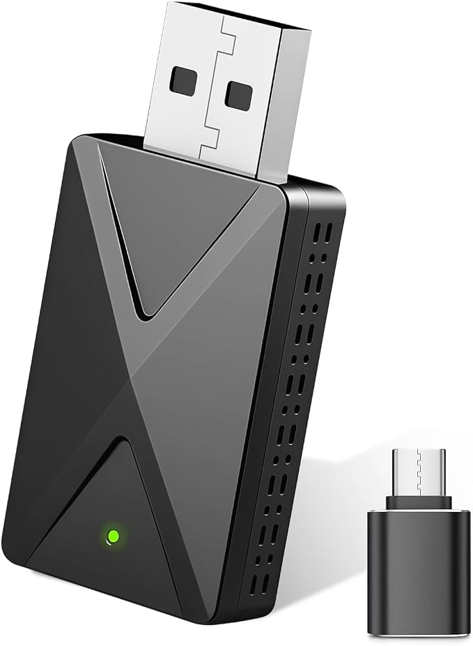 Wireless CarPlay Adapter Convert Factory Wired CarPlay to Wireless, Zero Latency, Mini Plug & Play Design with Stable Connection USB-A/Type-C for iOS 10+ & 2016+ Cars, Black