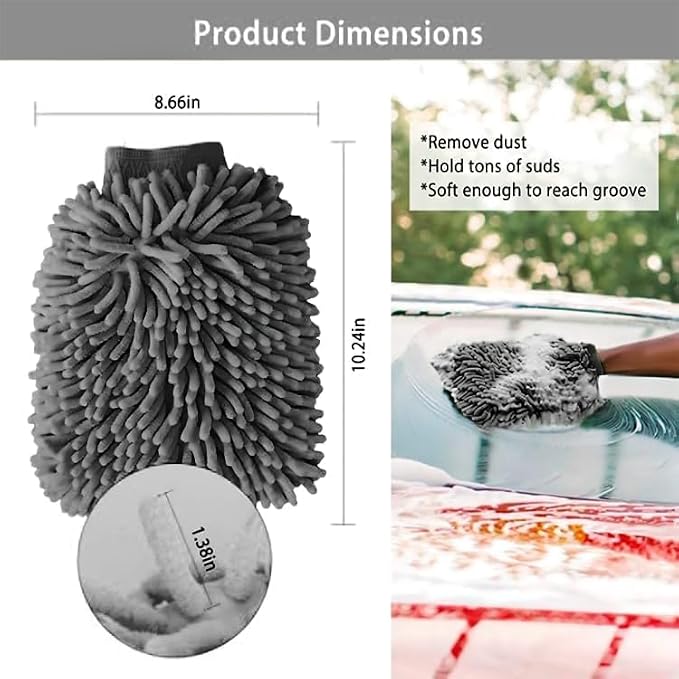 WASH&WHIPS Chenille Premium Scratch-Free Microfiber Lint-Free Blue Wash Mitt 8" x 10"in & Black Pitstop Particle Interceptor - Regular Size, 8" x 10"in
