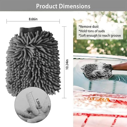WASH&WHIPS Chenille Premium Scratch-Free Microfiber Lint-Free Blue Wash Mitt 8" x 10"in & Black Pitstop Particle Interceptor - Regular Size, 8" x 10"in