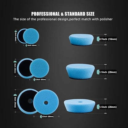 SPTA 29pcs Drill Buffing Pad Detail Polishing Pad Mix Size Kit with 5/8-11 Thread Backing pad & Adapters for Car Sanding, Polishing, Waxing (32Pcs Mini Detail Polishing Sets)