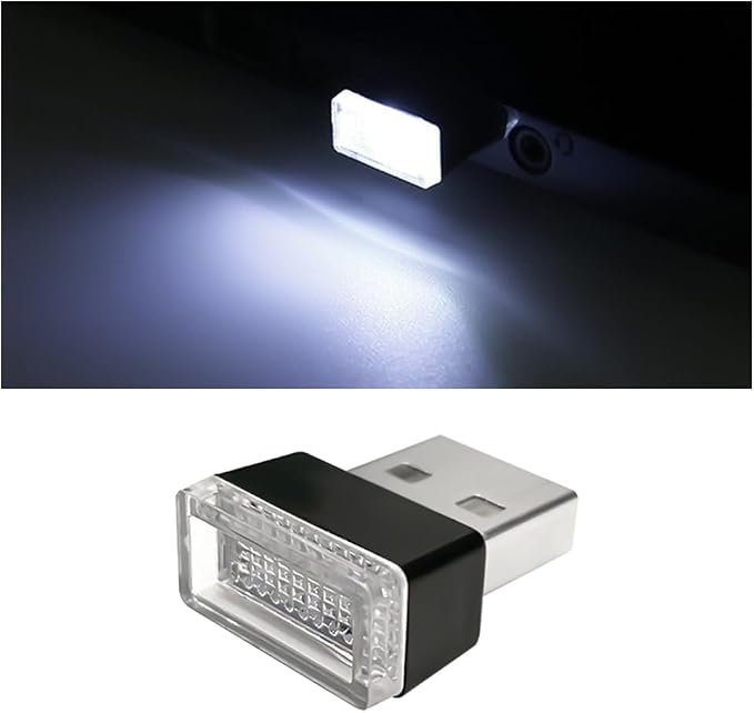 BESULEN Car Interior Atmosphere Lamp, Plug-In USB Interface LED Vehicle Ambient Lighting Kit, Portable Mini Automotive Night Light Decoration Accessories, Universal for SUV, Sedan, Truck (White)