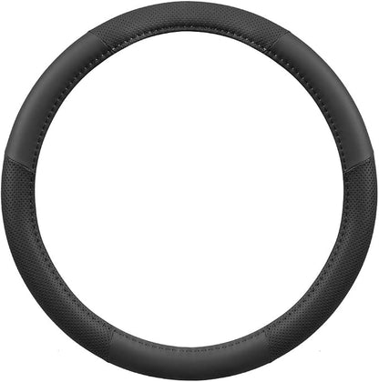 Motor Trend Perforated Microfiber Leather Steering Wheel Cover for Cars Trucks SUVs Vans, Sporty Racing Improved Grip Anti-Fatigue Ergonomic Design, Airbag Compatible - Fits Standard 15" Inch - Black