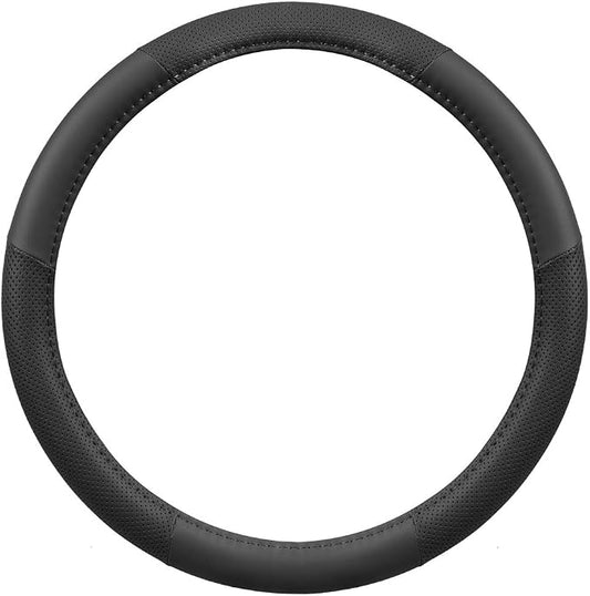 Motor Trend Perforated Microfiber Leather Steering Wheel Cover for Cars Trucks SUVs Vans, Sporty Racing Improved Grip Anti-Fatigue Ergonomic Design, Airbag Compatible - Fits Standard 15" Inch - Black