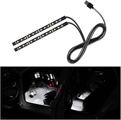 Yourkar Car LED Strip Light, 24 LED Auto Interior Under Dash Atmosphere Lights with USB Port, Vehicle Decor Lamp Ambient Night Light Strip Lighting Kit, Universal Car Accessories (White)
