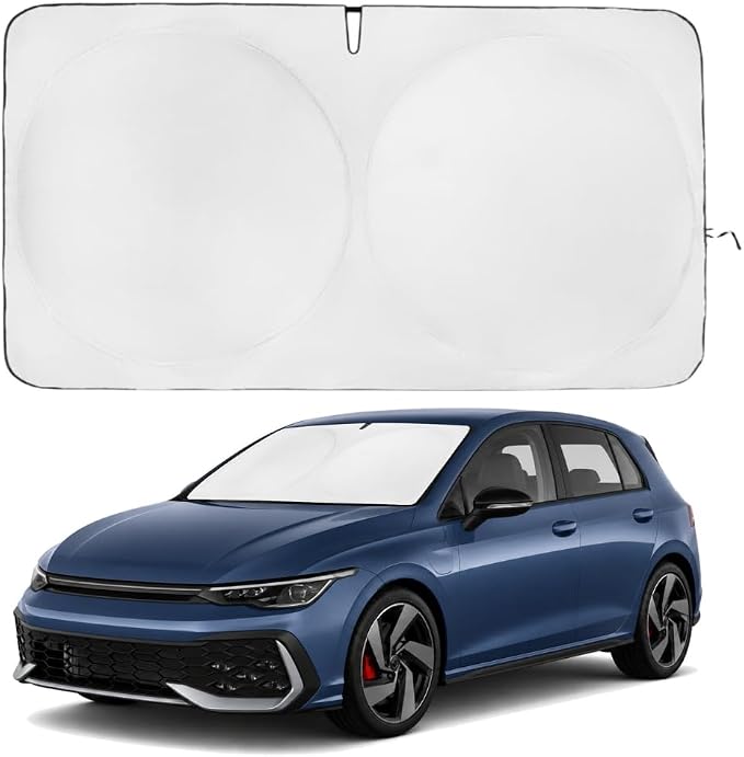 Windshield Sun Shade | Compatible for Volkswagen Golf Mk8 (2022-2025) | Certified 99.87% UVB & 99.02% UVA Car Sun Shade. Award Winning Sunshade - Patented Technology | Car Shades by Kinder Fluff