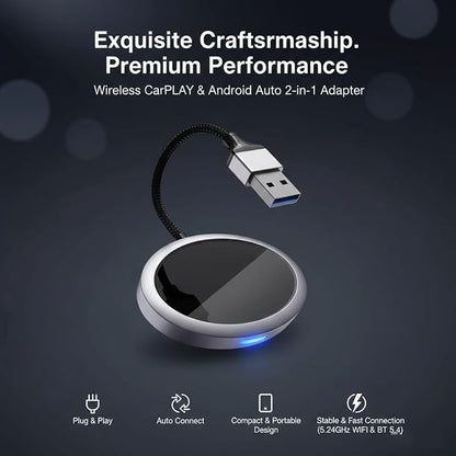 2-in-1 Wireless CarPlay Adapter 2026 for Apple iPhone & Android Auto Adapter, Plug&Play CarPlay Dongle Converter, Fast Auto-Connect,Compact Design Fast Stable Connection with USB/USB-C Port (Grey)