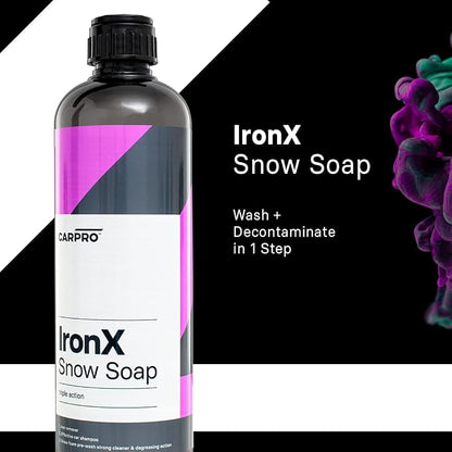 CARPRO IronX Snow Soap - Car Wash Pre-Wash Cleaner and Degreaser on Paint, Glass, Wheels, Headlights, Plastic Trim - Remove Old Wax & Brake Dust - Liter (34 oz)