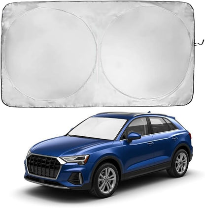Windshield Sun Shade | Compatible for Audi Q3 (2019-2026) | Certified 99.87% UVB & 99.02% UVA Car Sun Shade. Award Winning Sunshade - Patented Technology | Car Shades by Kinder Fluff