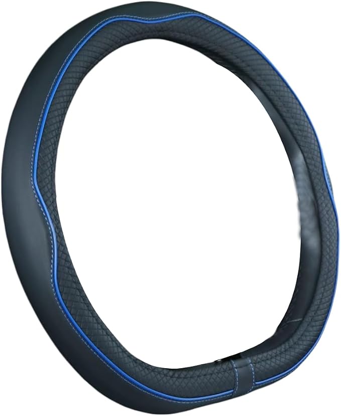 Mayco Bell Flat Bottom Steering Wheel Cover Anti-Slip,Safety,Soft,Breathable,Durable,Full Surround,Comfortable Grip Microfiber Leather (D Shape, Black Dark Blue)