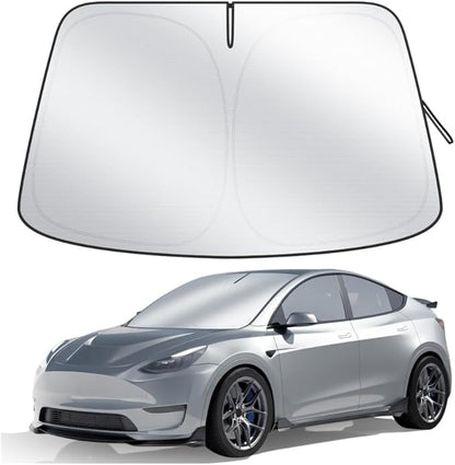 Car Windshield Sun Shade, 300T Thickened Car Window Shades Heat Reflective Interior Cool, Universal Fit for Most Cars SUVs Trucks, Foldable & Portable Design (for Tesla Model 3/Y (57'' × 37''))