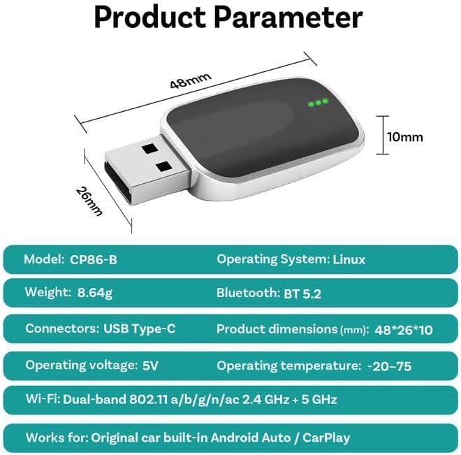 Wireless Android Auto Adapter for Volvo S60 V60 XC40 2017-2025,Fast Auto-Connect Android Auto Wireless Adapter,Plug and Play Mini Stable Adapter