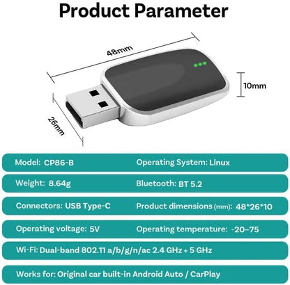 Wireless Android Auto Adapter for Volvo S60 V60 XC40 2017-2025,Fast Auto-Connect Android Auto Wireless Adapter,Plug and Play Mini Stable Adapter