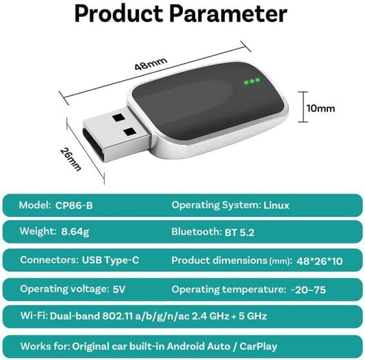 Wireless Android Auto Adapter for BMW i3 2019-2025,Fast Auto-Connect Android Auto Wireless Adapter,Plug and Play Mini Stable Adapter