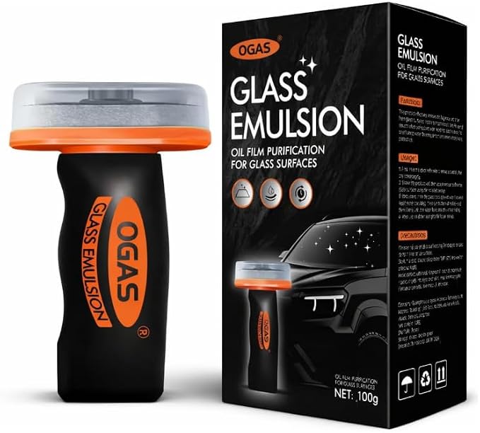 Handheld Car Glass Oil Film Remover with Emulsion Cleaner, Automotive Glass Cleaning Board, Universal Window Cleaning Brush for Windshield, 100g