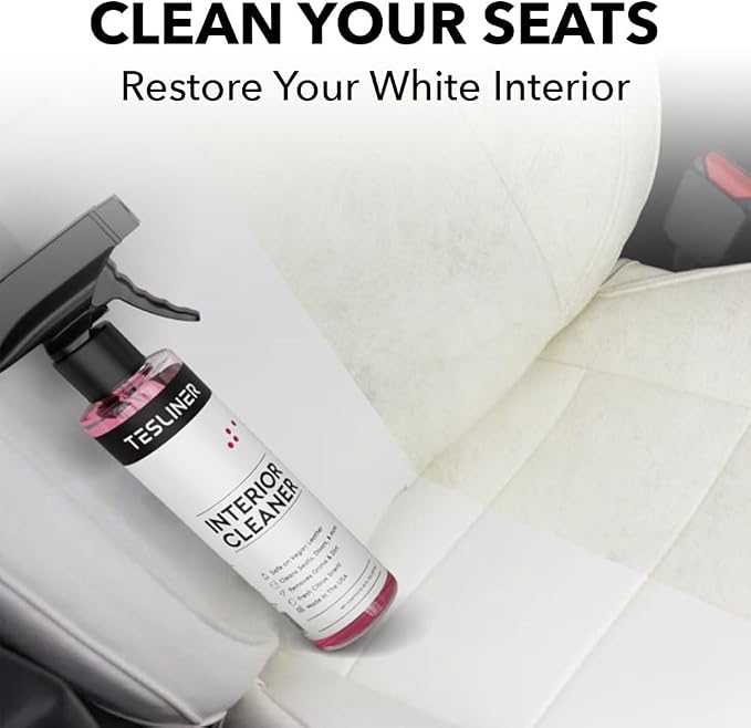 Tesla Seat Cleaner & Stain Remover, Interior Cleaner for Black & White Vegan Leather, Interior Cleaning Products | Tesla Model Y Juniper Accessories 2026, Tesla Model 3 Accessories, S, X, Cybertruck