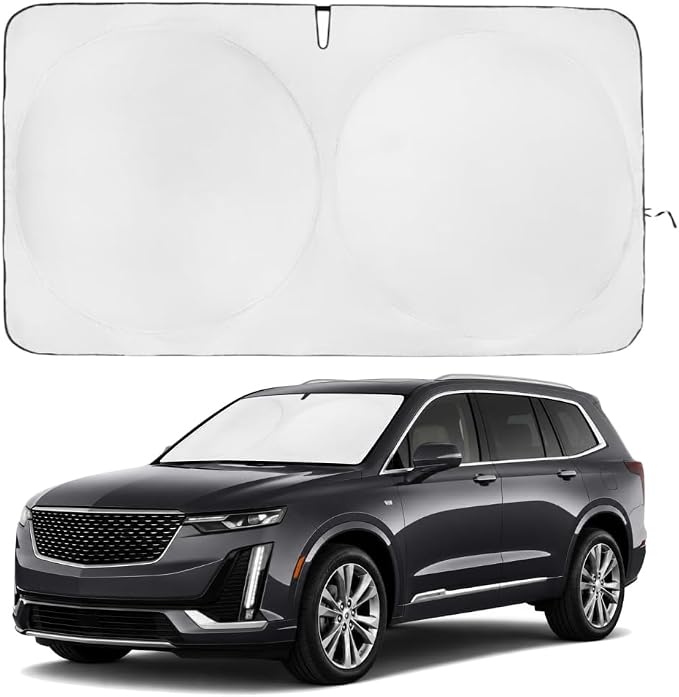Windshield Sun Shade | Compatible for Cadillac XT6 2020-2025 | Certified 99.87% UVB & 99.02% UVA Car Sun Shade. Award Winning Sunshade - Patented Technology | Car Shades by Kinder Fluff