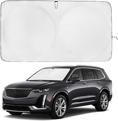 Windshield Sun Shade | Compatible for Cadillac XT6 2020-2025 | Certified 99.87% UVB & 99.02% UVA Car Sun Shade. Award Winning Sunshade - Patented Technology | Car Shades by Kinder Fluff