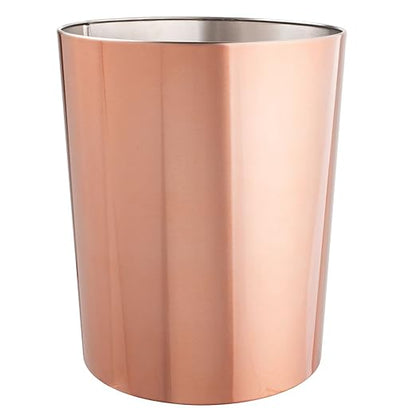 mDesign Round Metal Small 1.7 Gallon Recycle Trash Can Wastebasket, Garbage Container Bin for Bathrooms, Kitchen, Bedroom, Home Office - Durable Stainless Steel - Mirri Collection - Rose Gold