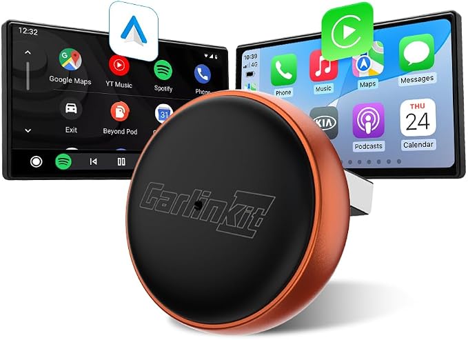 CarlinKit Mini Ultra 2026 – Wireless 2-in-1 CarPlay & Android Auto Adapter | Orange | Plug & Play | Converts Factory Wired to Wireless | Auto Connect | for iPhone & Android | Ultra-Compact Design