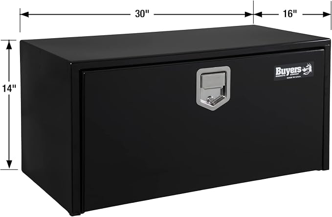 Buyers Products 1703103 Steel Underbody Truck Tool Box 14 x 16 x 30 Inch, Black Powder-Coated 14 Ga Steel, Locking Stainless Paddle Latch, Drop Door, Weather-Resistant, Made in USA