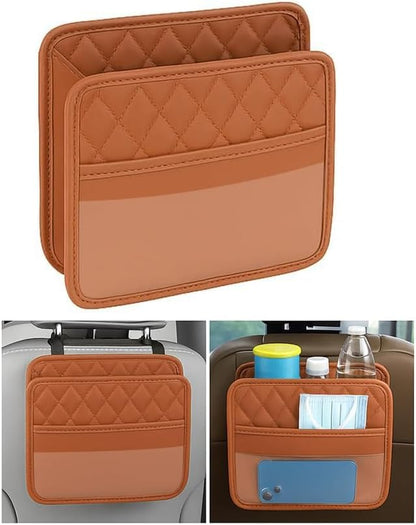 Mandark Car Seat Back Organizer, PU Leather Automotive Backseat Hanging Storage Pocket, Multipurpose Vehicle Travel Essentials Accessories for Kids & Adults, Universal for Most Cars (Orange)