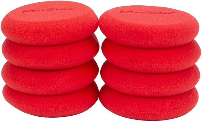 Maxshine Foam Waxing Applicator Pads | Red, Dia: 10cm, 8 Pack | UFO Shape, Laser-Cut Edges, Reusable | Even Wax Application for Car Detailing