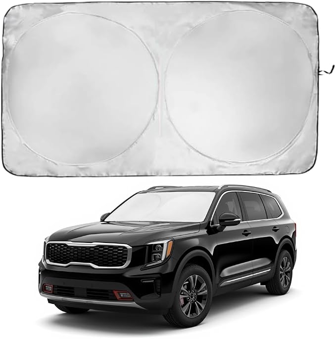 Windshield Sun Shade | Compatible for Kia Telluride (2020-2025) | Certified 99.87% UVB & 99.02% UVA Car Sun Shade. Award Winning Sunshade - Patented Technology | Car Shades by Kinder Fluff