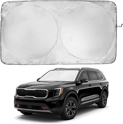 Windshield Sun Shade | Compatible for Kia Telluride (2020-2025) | Certified 99.87% UVB & 99.02% UVA Car Sun Shade. Award Winning Sunshade - Patented Technology | Car Shades by Kinder Fluff